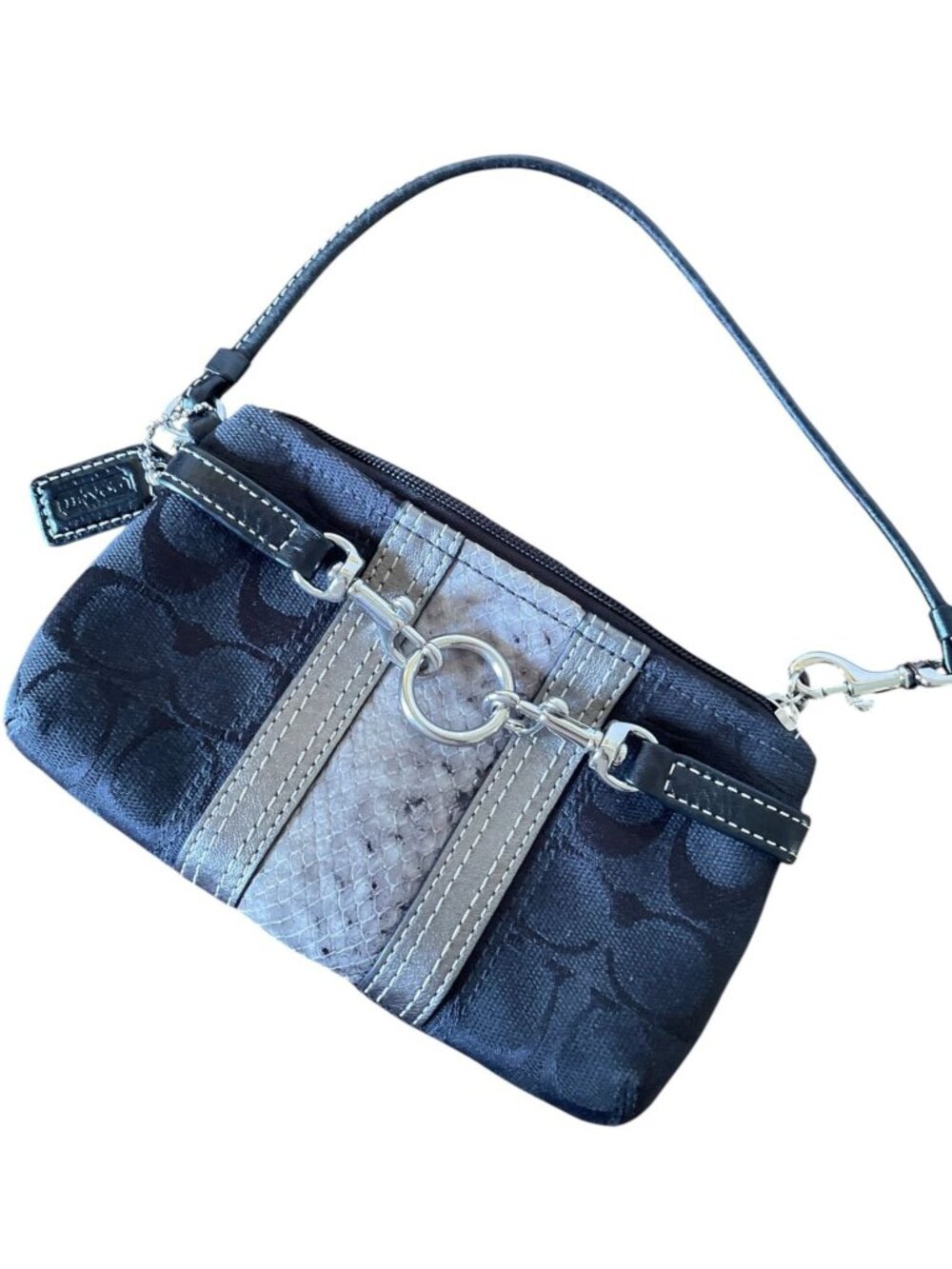 RARE Coach Jacquard Python Stripe Demi Pouch Wristlet Black and Grey Snakeskin - Picture 8 of 10